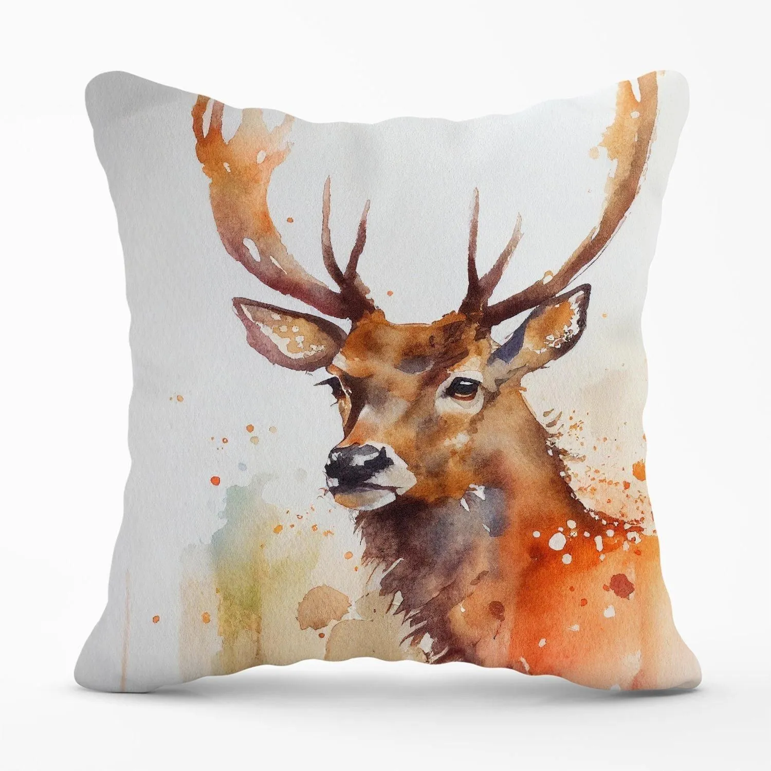Warren Reed - Designer Majestic Stag Watercolour Outdoor Cushion in Brown