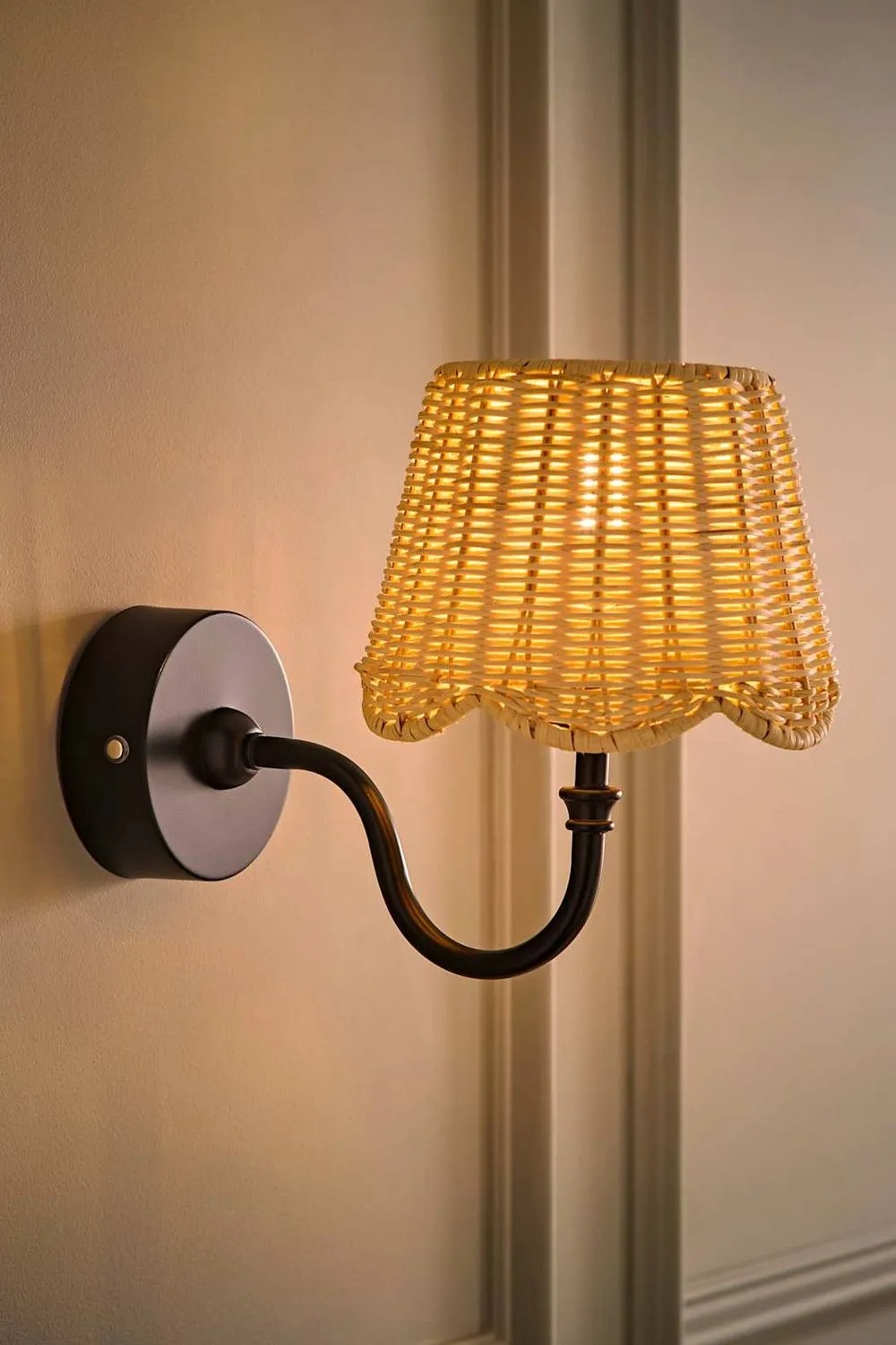 ValueLights Lowe Pair Rattan Taper Shade Metal Portable Rechargeable Wall Light in Black 2