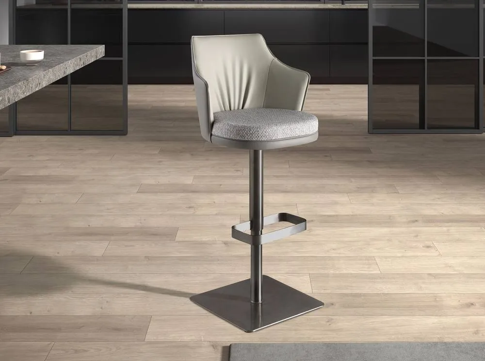 Angel Cerda Marbled-Fabric Swivel Bar Stool with Leatherette Backrest in Grey 3