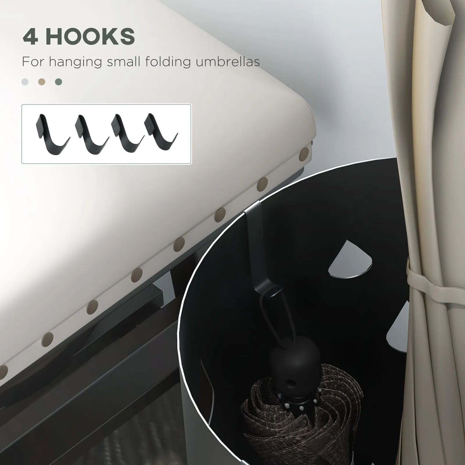 HOMCOM Round Umbrella Stand Umbrella Holder for Hallway with 4 Hooks in Dark Grey 6