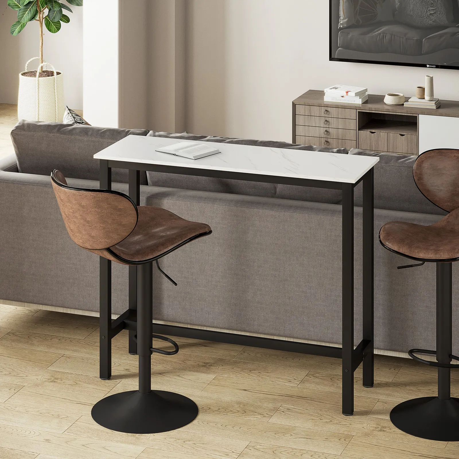 HOMCOM Bar Table Coffee Table with Adjustable Footpads for Breakfast Dining in White 4