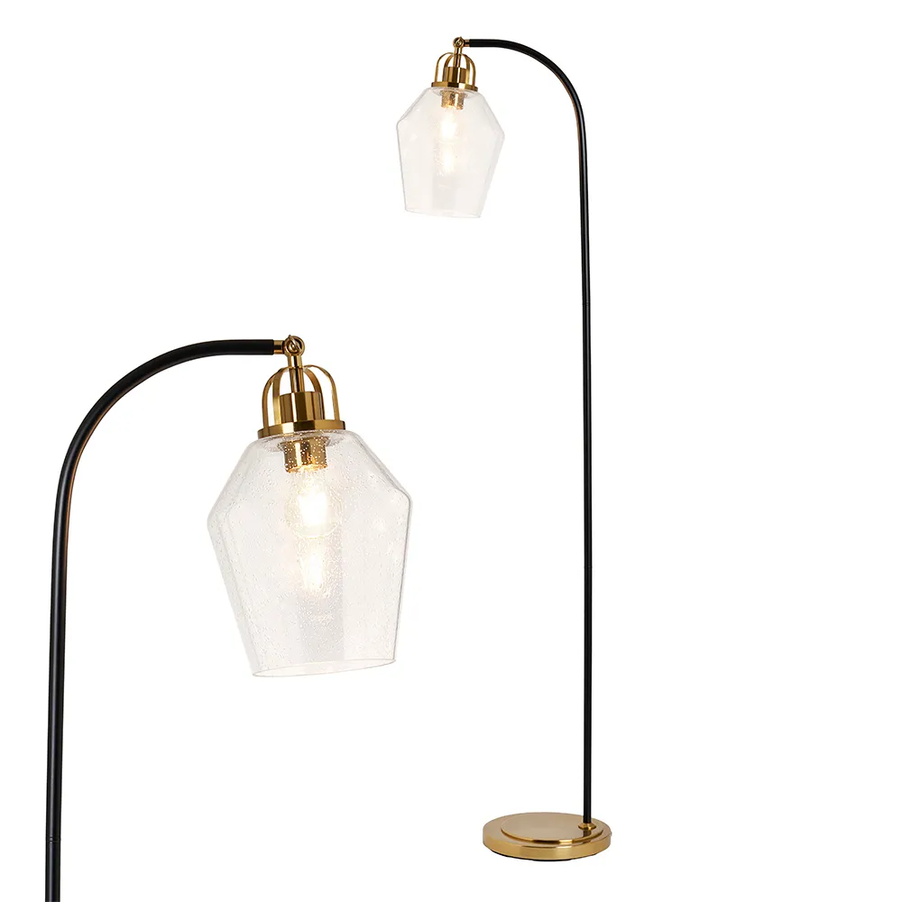Saskia Bubble Glass Arc Floor Lamp, Satin Brass
