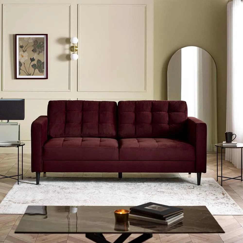 FurnitureboxUK Jade 3-Seater Soft Touch Velvet Sofa With Solid Wood Frame in Maroon 2