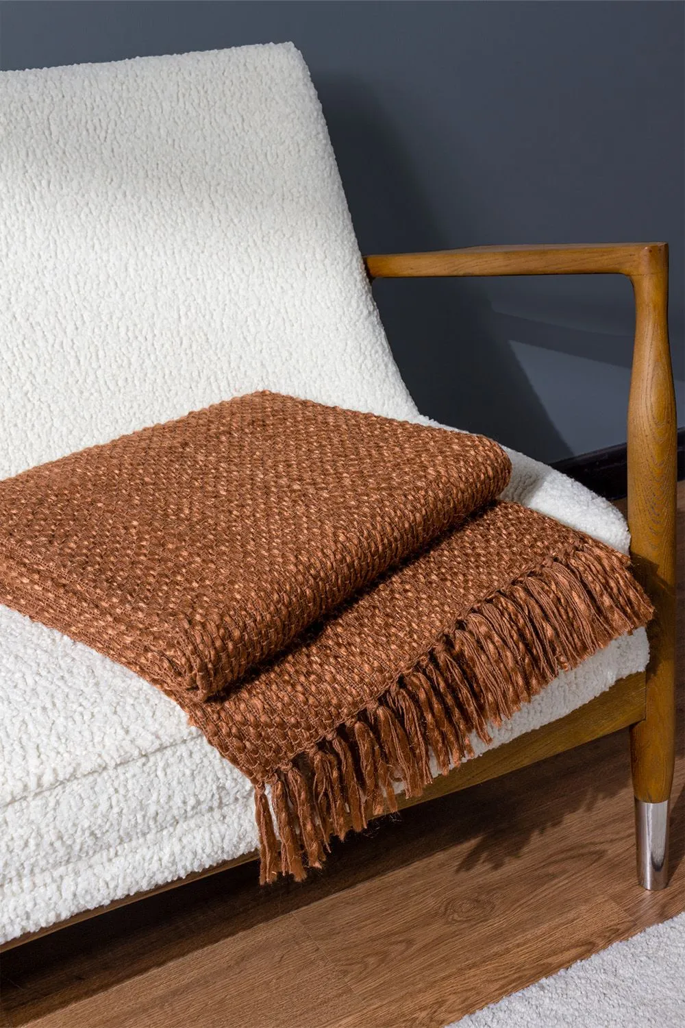 HOEM Morni Woven Yarn Tasselled Throw in Light Brown