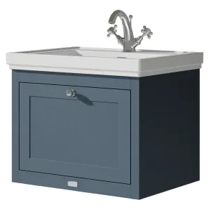 Bayswater Hartleigh Stiffkey Blue Traditional Wall Hung Vanity Unit & 1 Tap Hole Traditional Recessed Basin - 600mm 2