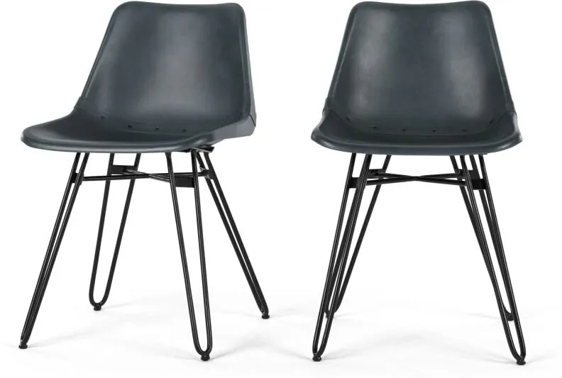 Set of 2 Kendal Dining Chairs, Grey leather and Black
