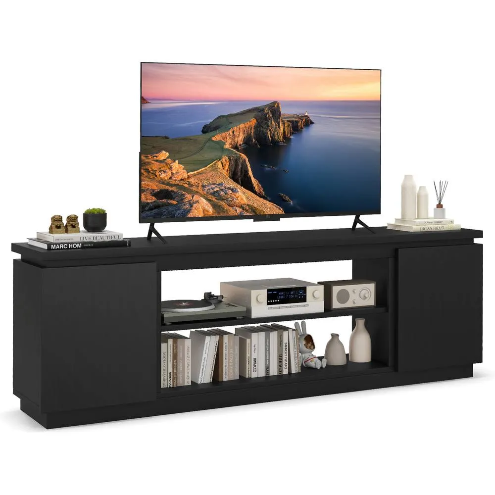 Costway TV Cabinet for TVs up to 80" 178CM Media Console Table-Black in Black