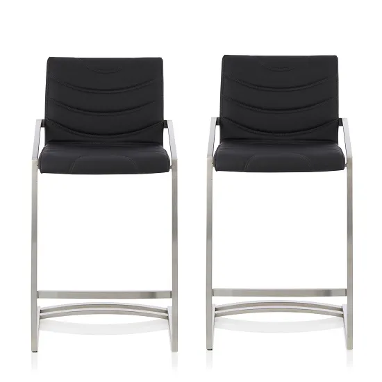 Darren Bar Stool In Black Faux Leather In A Pair