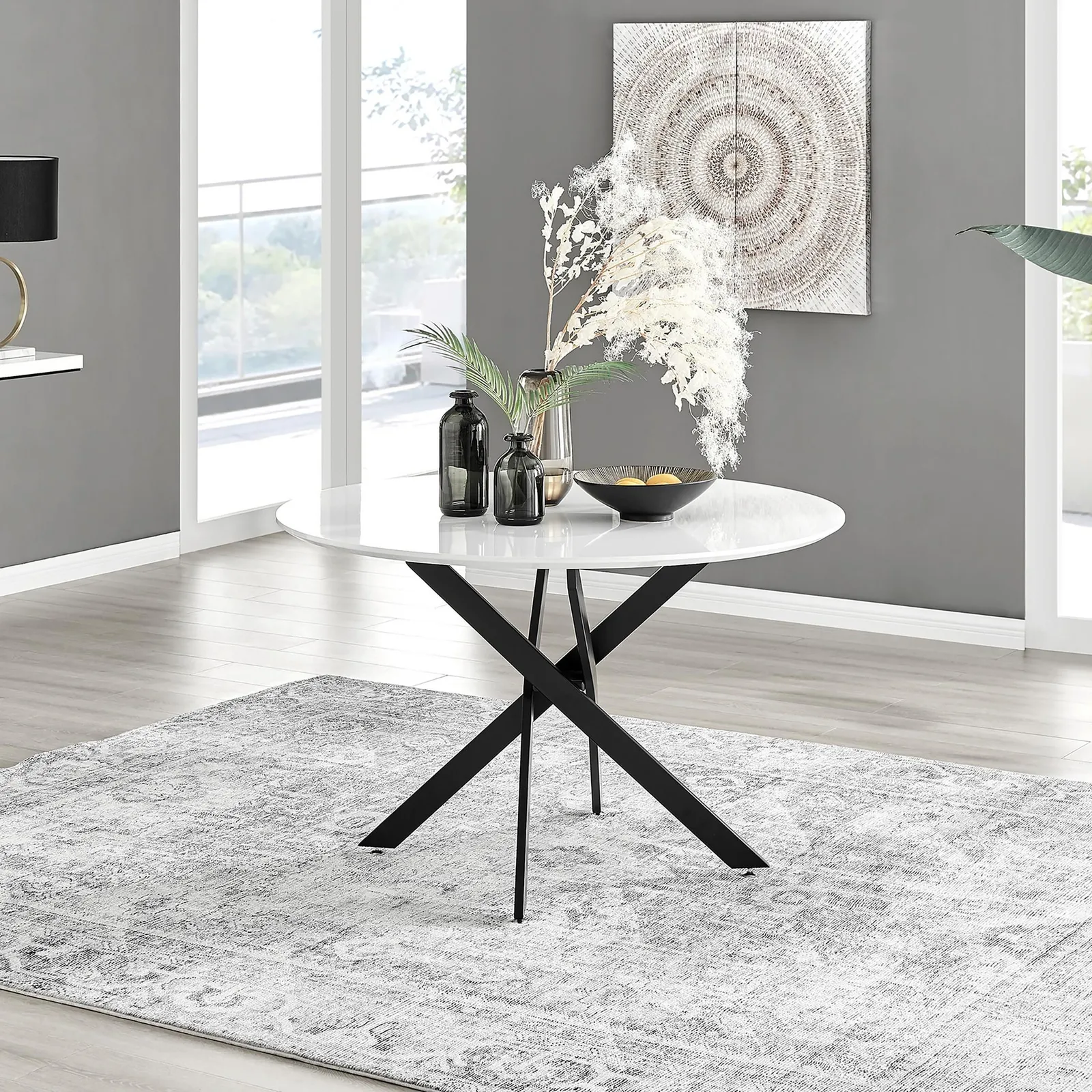FurnitureboxUK Novara 120cm Round 6-Seater Dining Table With Black Metal Legs in White