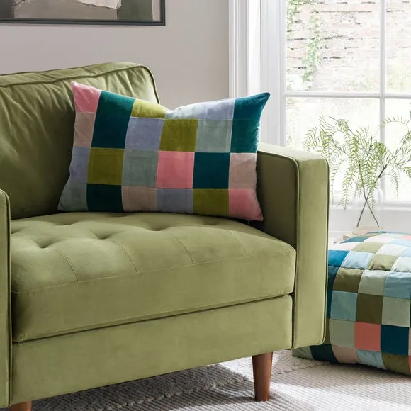 Clara Patchwork Velvet Rectangle Cushion 1