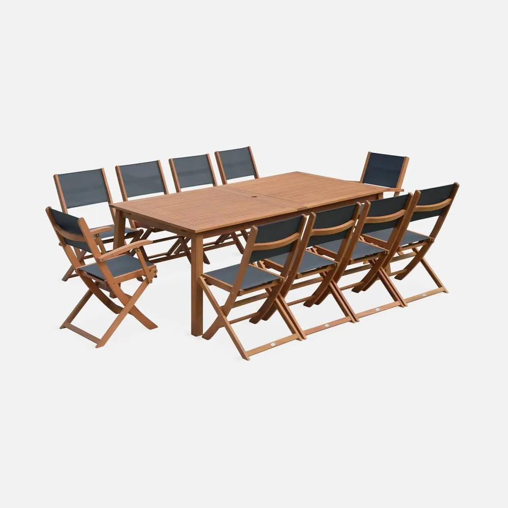 sweeek 10-seater Extendable Wooden Garden Table Set With Chairs in Light Brown 2