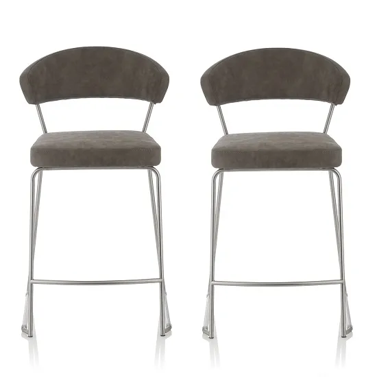 Adelina Retro Bar Stool In Grey Faux Leather In A Pair