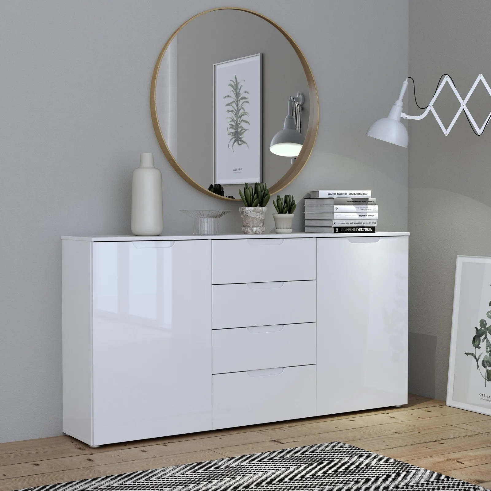 Furniture To Go Sienna Wide Chest of 4 Drawers & 2 Doors in White 5