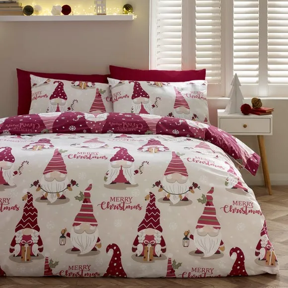 Catherine Lansfield Christmas Gnomes Polycotton Duvet Cover & Pillowcase Set 1