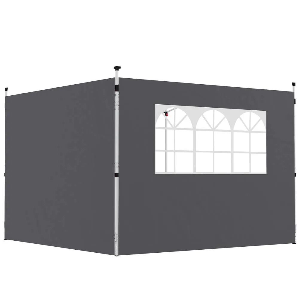 OUTSUNNY Gazebo Replacement Exchangeable Wall Panels w/ Window, Dark Grey 2