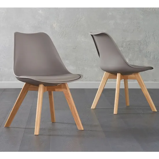 Bertake Taupe Faux Leather Dining Chairs In Pair