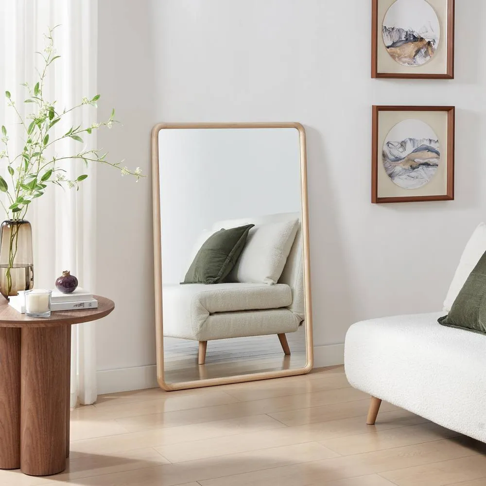FurnitureboxUK Rowena Oak Wood Large 120x80cm Rectangle Wall Mirror in Light Brown