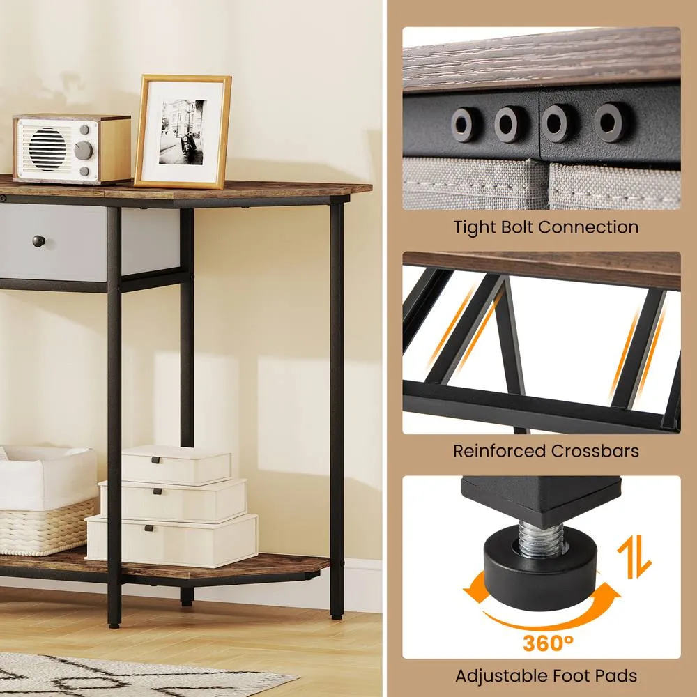 Costway 130 CM Console Table 2-Tier Entryway Table with 2 Drawers-Brown in Brown 5