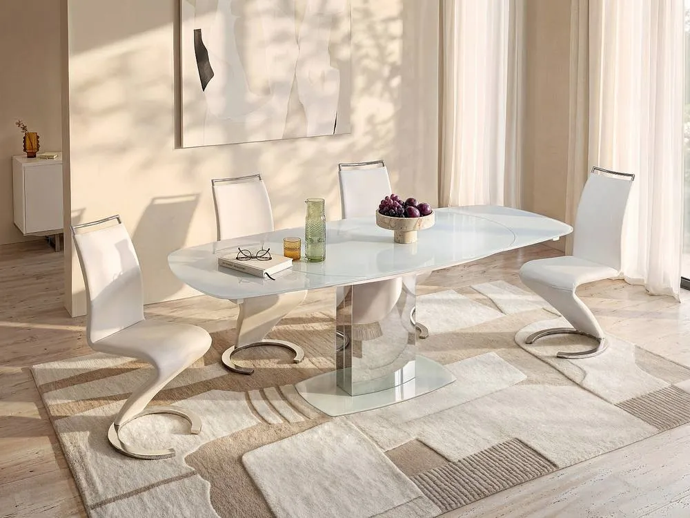 Vente-unique Extendable Dining Table - Tempered Glass & Metal - 6 To 8 Seats in White 3