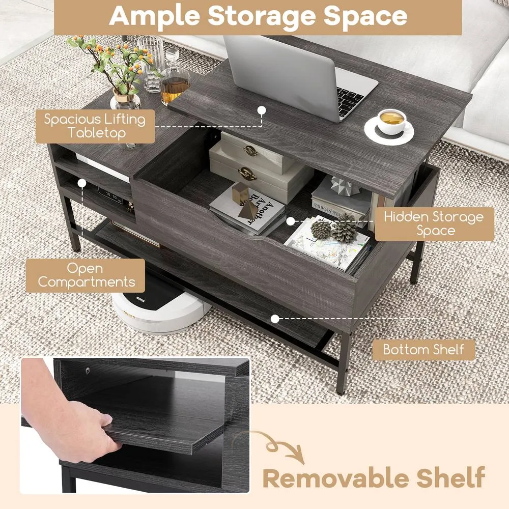 Costway Lift Top Coffee Table Living Room Center Table W/ Removable Shelf in Grey 5