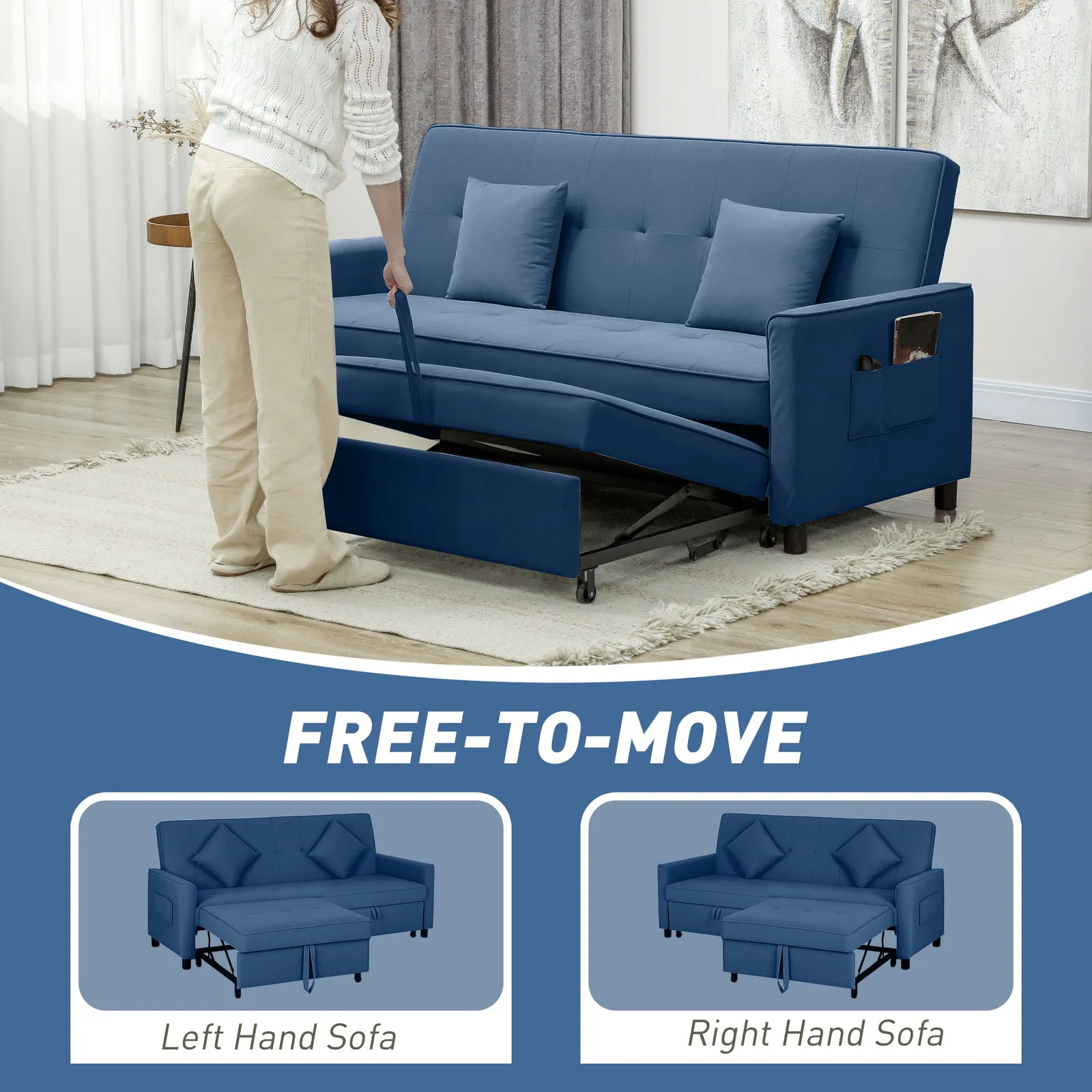 HOMCOM Reversible L-Shaped Sectional Sofa Bed with Cushions in Blue 5