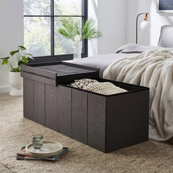 Faux Linen Bed Ottoman 2