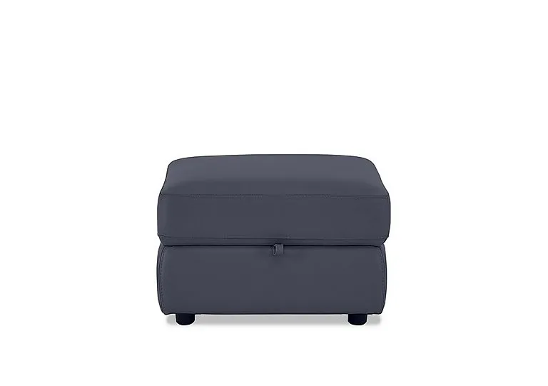 Leather Storage Footstool - BV Ocean Blue
