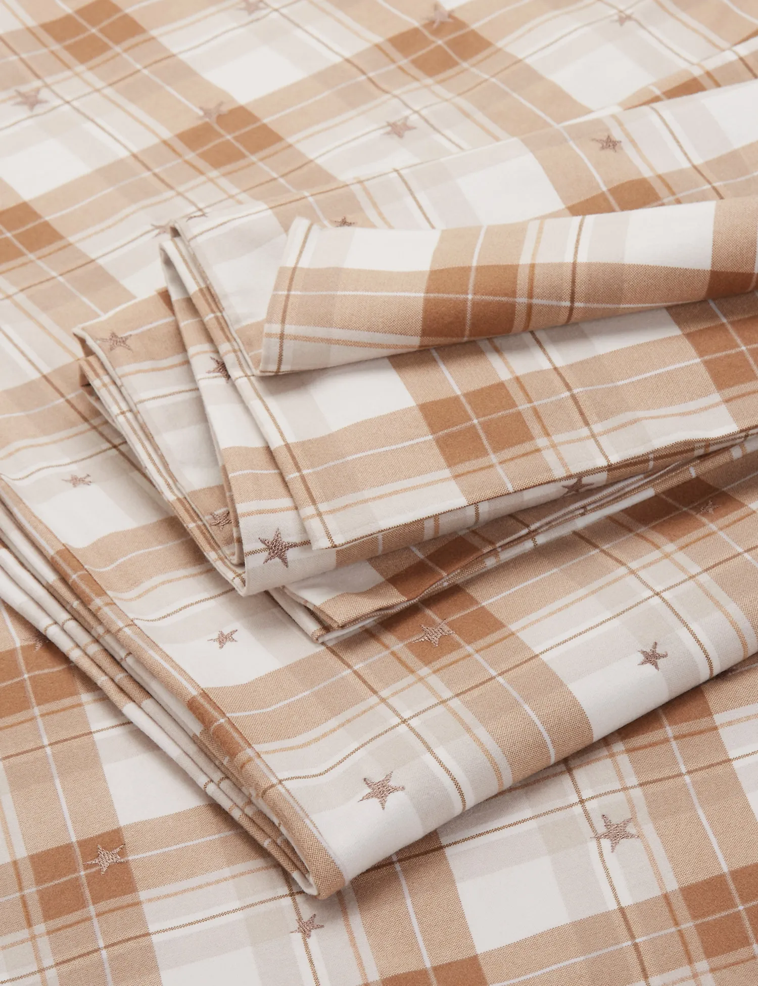 M&S Pure Brushed Cotton Checked Bedding Set