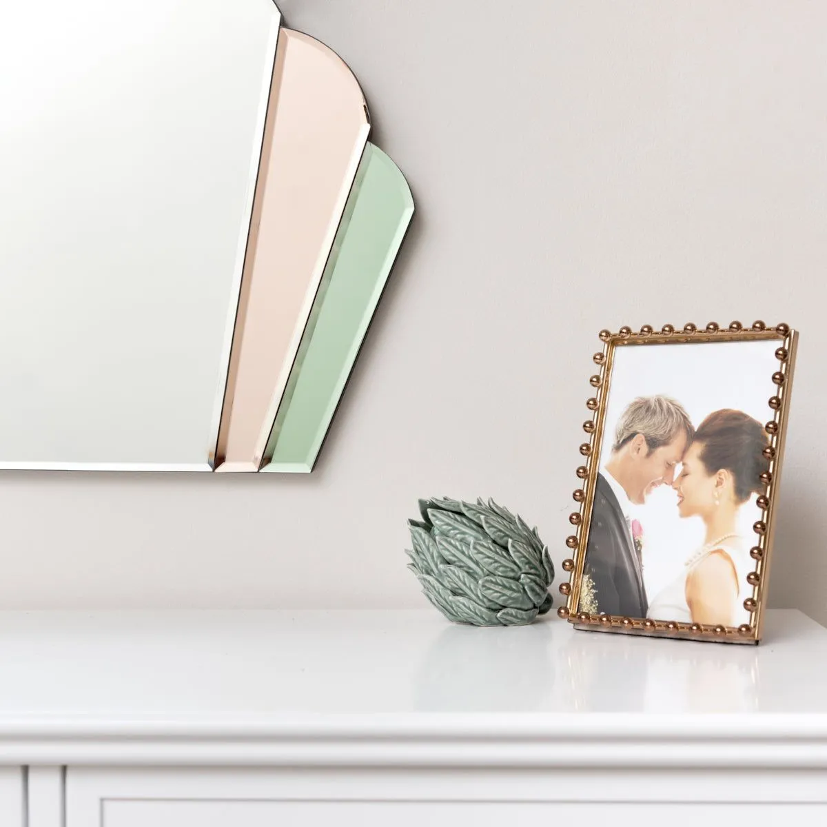 Melody Maison Pink & Green Glass Art Deco Arch Fan Wall Mirror 71cm X 46cm 3