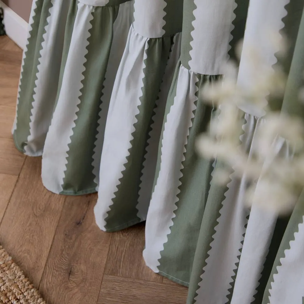 Wylder Birdie Stripe Fully Lined Ruffle Pencil Pleat Curtain Pair in Jade 4
