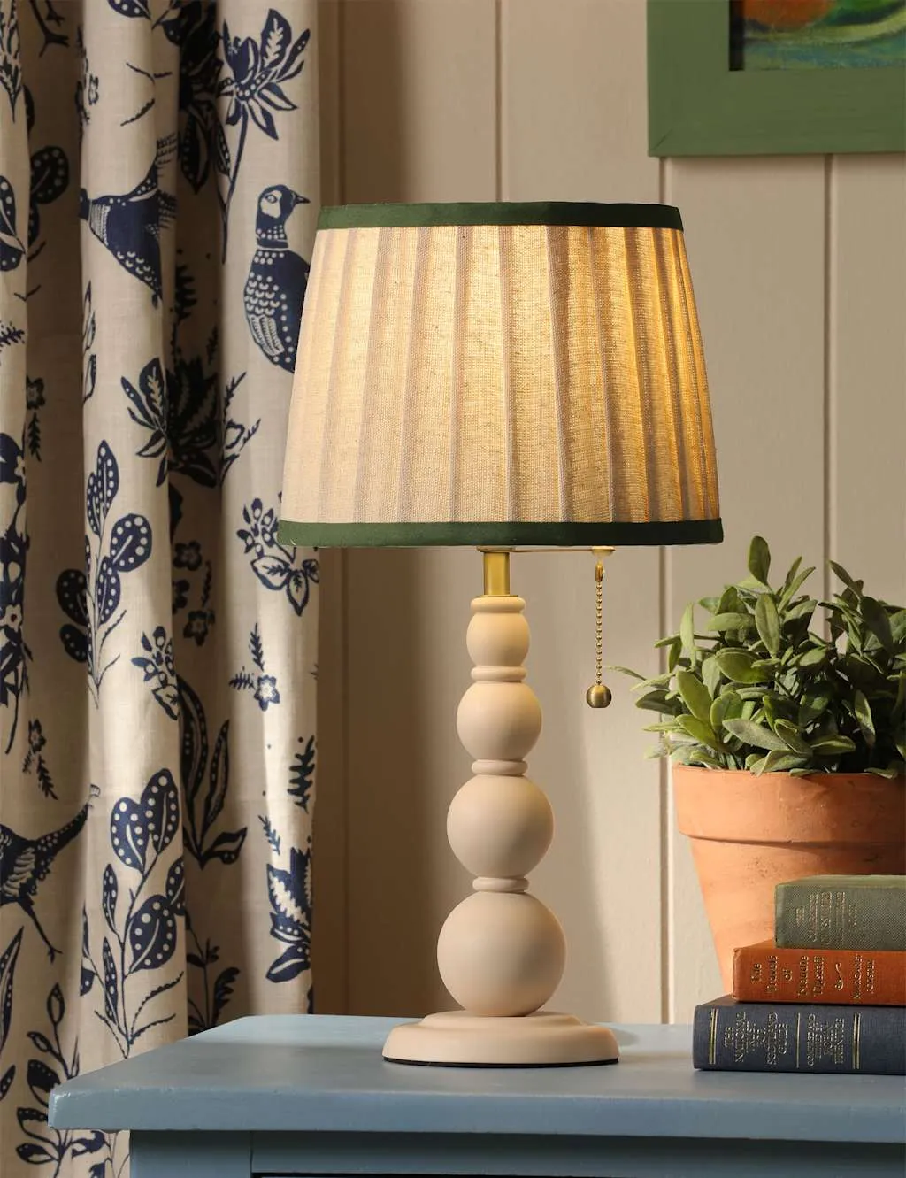 Joules Home Lighting Harewood Wooden Bobbin Table Lamp Beige Mix