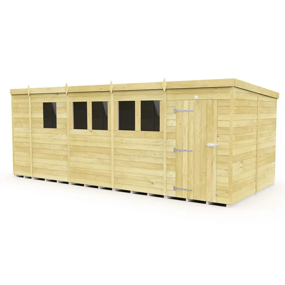 Buttercup Farm 17 x 8 Feet Pent Shed - Single Door W/ Windows - L231 x W492 x H201 cm in Brown
