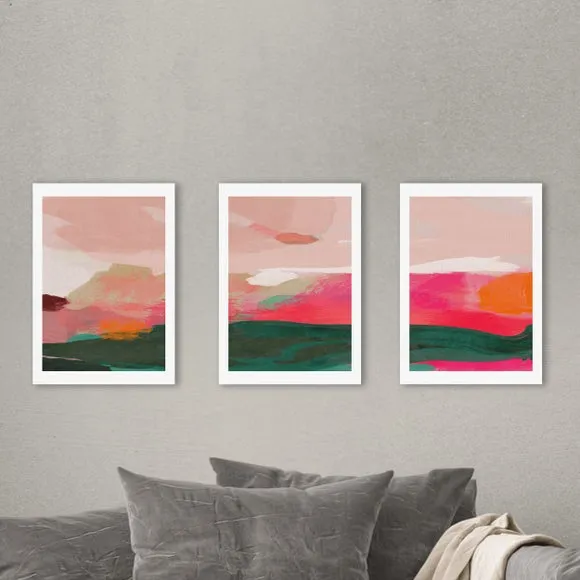 Set of 3 East End Prints Green & Pink Abstract Gallery Wall Framed Prints 1