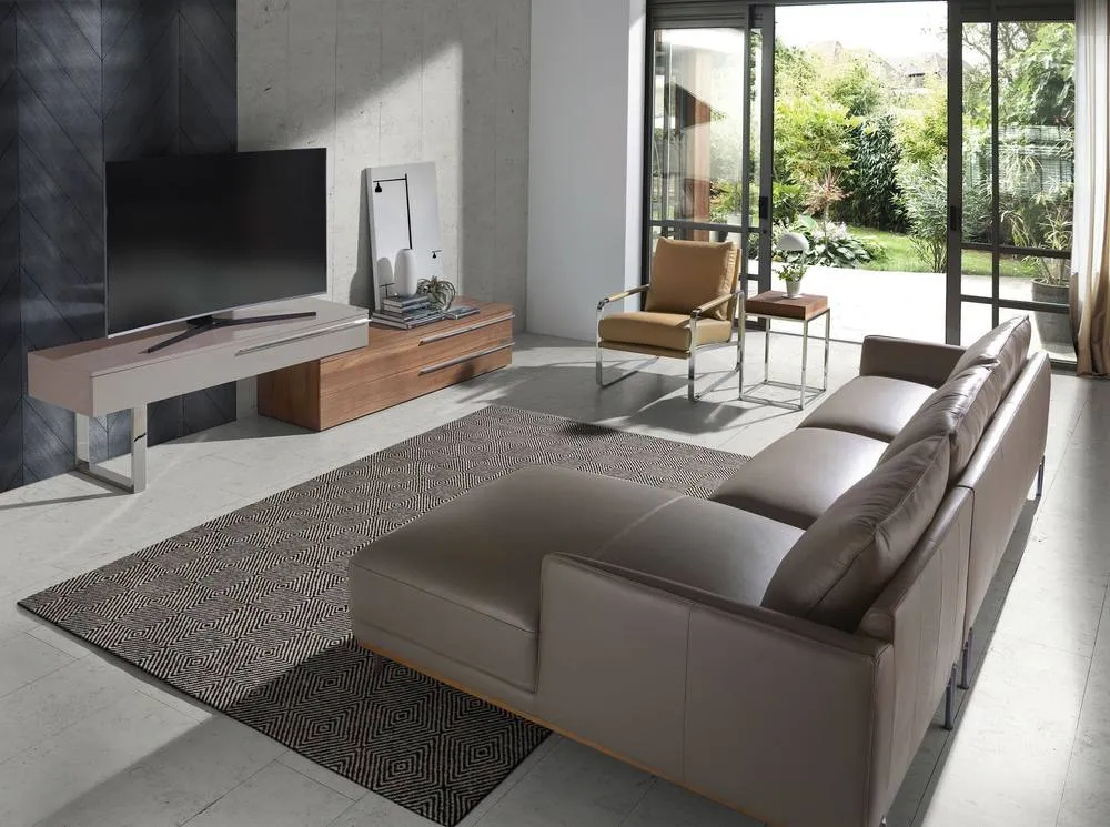 Angel Cerda Walnut-Veneer TV Unit with Chrome Legs Beige MDF in Brown 4