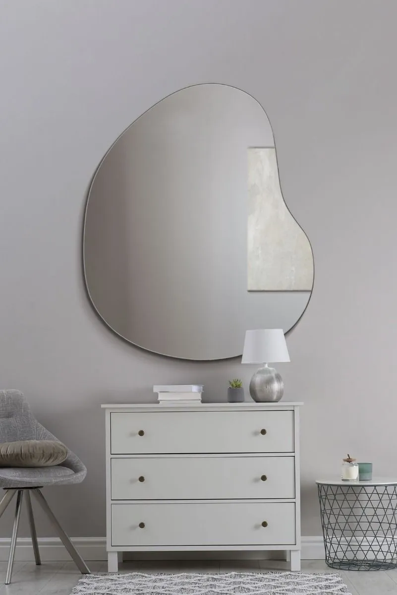 MirrorOutlet The Lapillus - Frameless Pebble Wall Mirror 47" X 39" (120CM X 100CM) in Silver