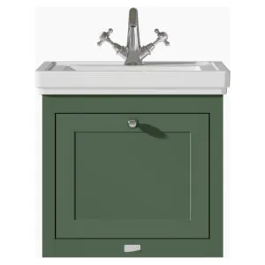 Bayswater Hartleigh Hunter Green Traditional Wall Hung Vanity Unit & 1 Tap Hole White Recessed Basin - 500mm