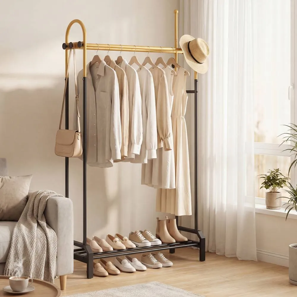 Costway Double Rods Garment Rack for Hanging Clothes in Gold 3