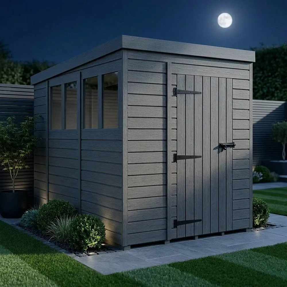 Buttercup Farm 6ft x 10ft Composite Pent Garden Shed Single Door With Windows - Grey 3