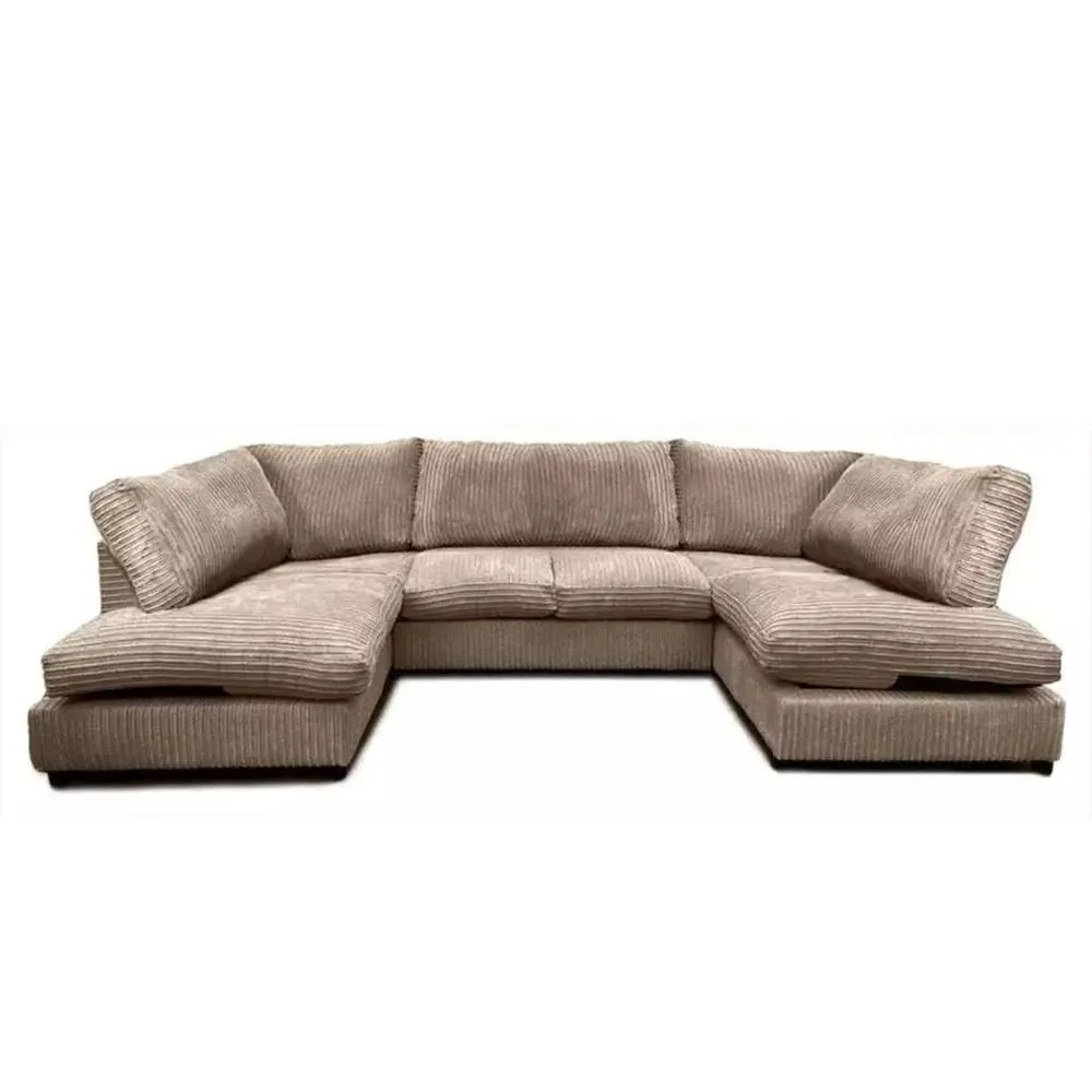 Bliss Furniture Jumbo Cord U Shaped Full Back Sofa Beige Modern Design, Super Comfy