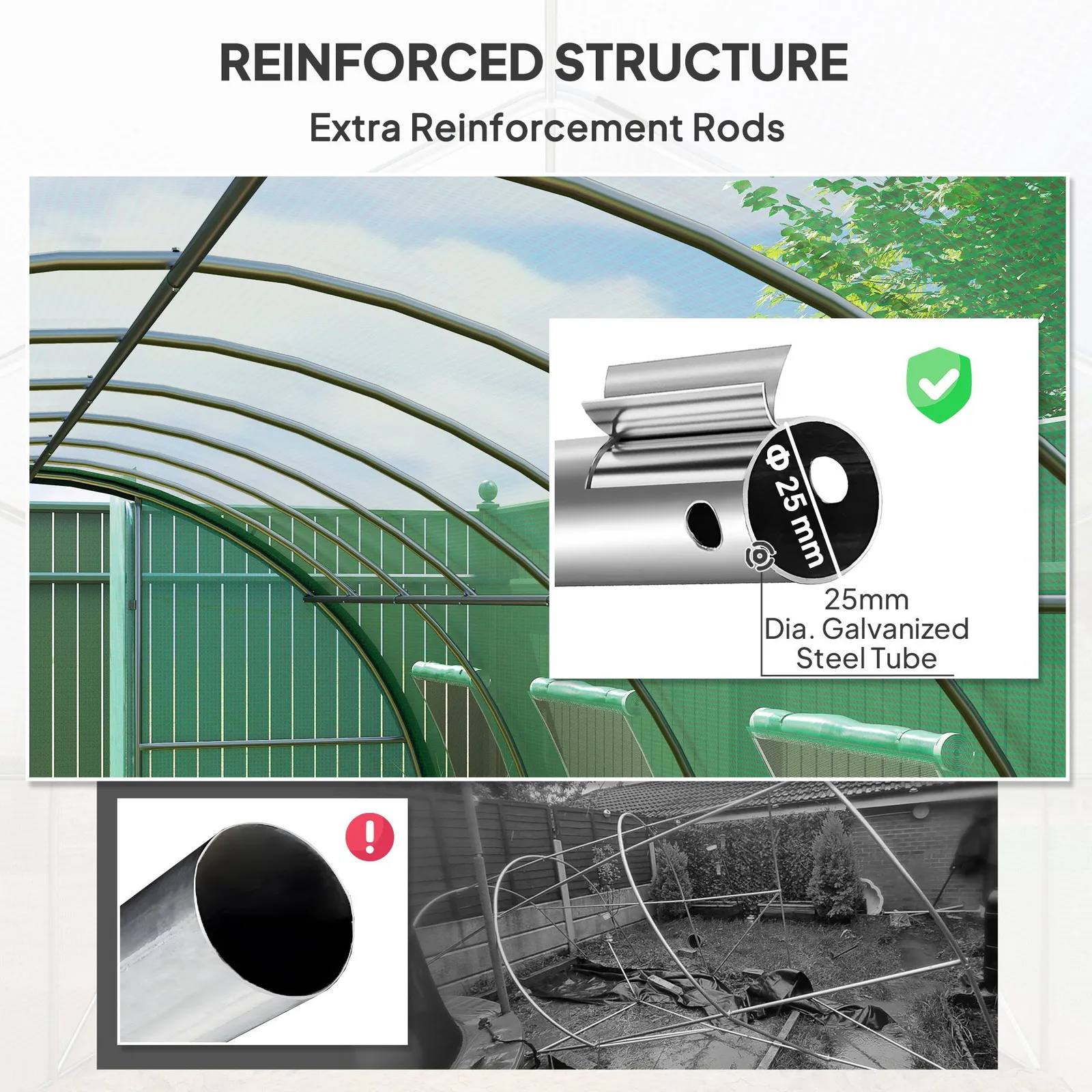 OUTSUNNY Tunnel Greenhouse, Upgraded Structure, Hinged Doors, 6 x 3 m, Green 5