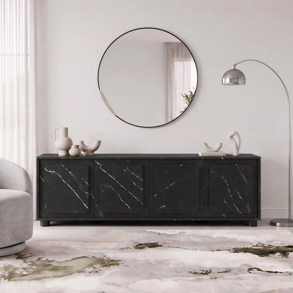 FurnitureboxUK Selene Marble Effect 4 Door Storage TV Stand in Black 2