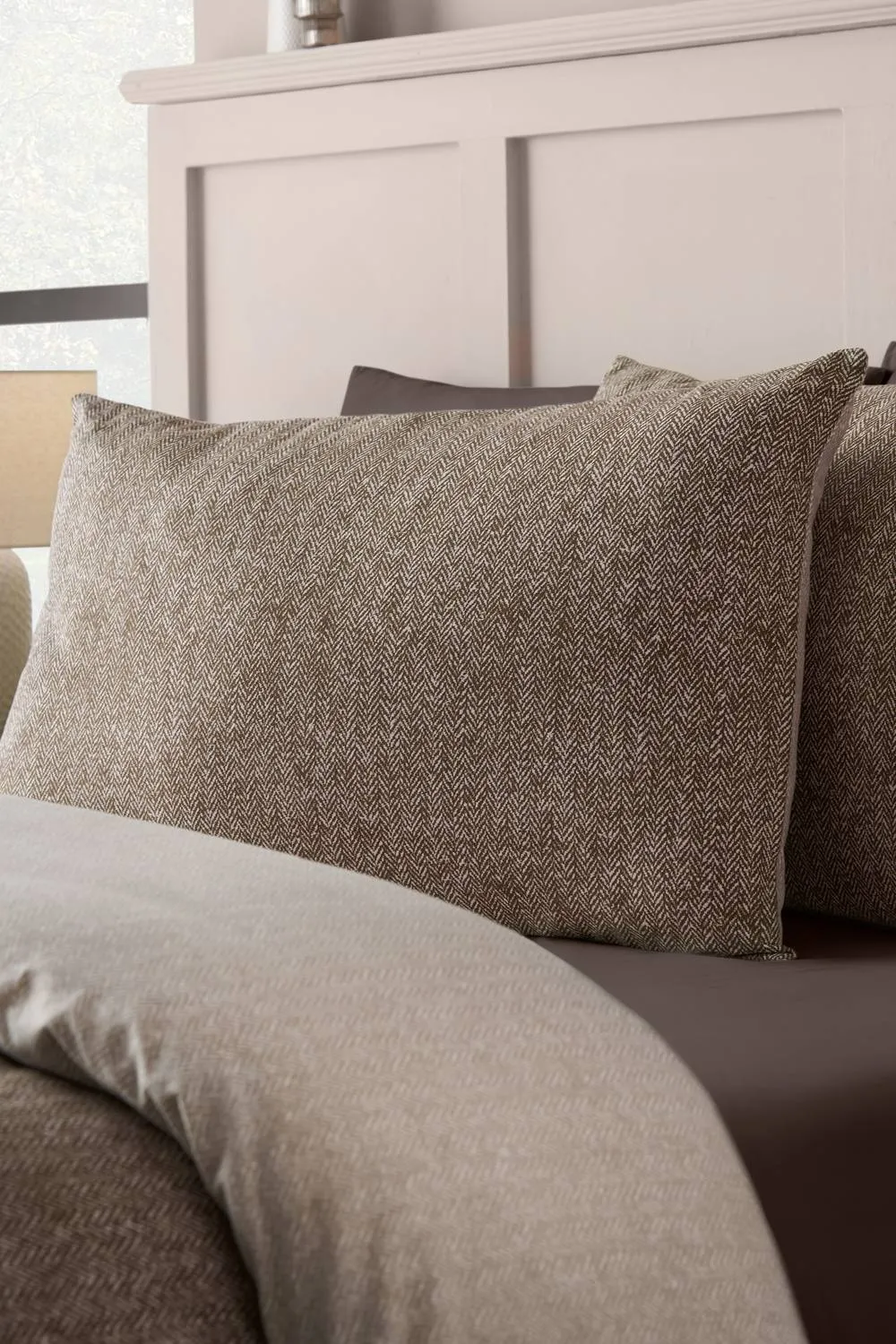 Catherine Lansfield Brushed Herringbone Cotton Reversible Duvet Cover Set in Chocolate 3