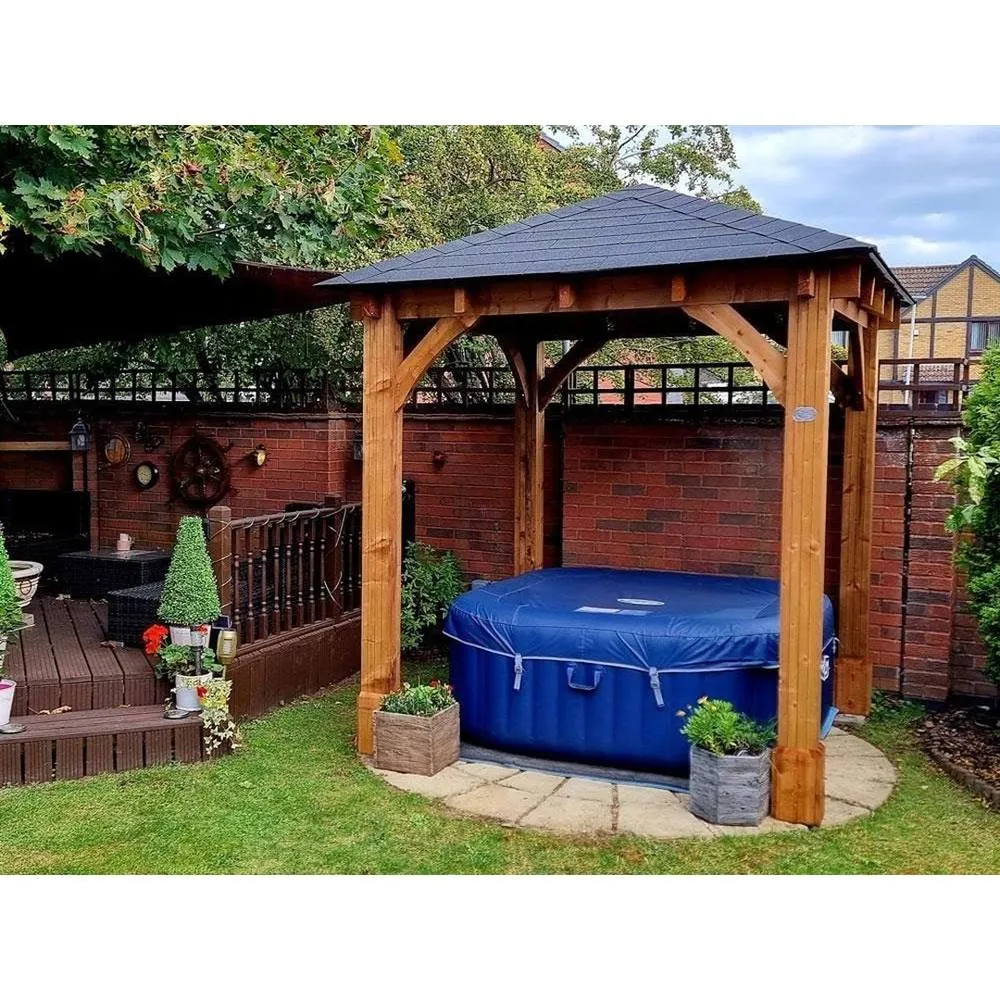 Dunster House Heavy Duty Wooden Gazebo 2.5x2.5m Black Roof Shingles, Leviathan in Brown 2