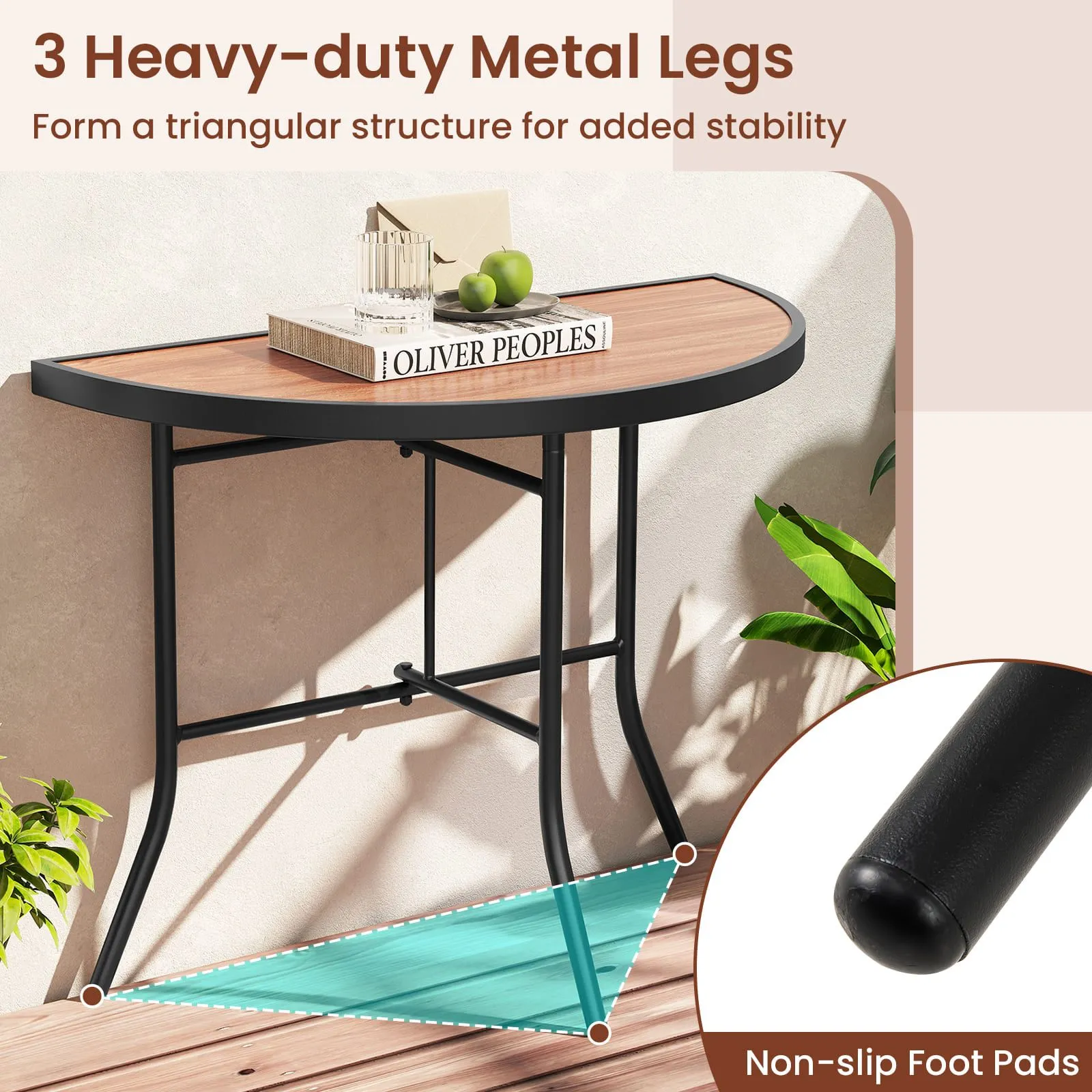 Costway Half-Round Folding Event Table Foldable Banquet Table in Brown 4