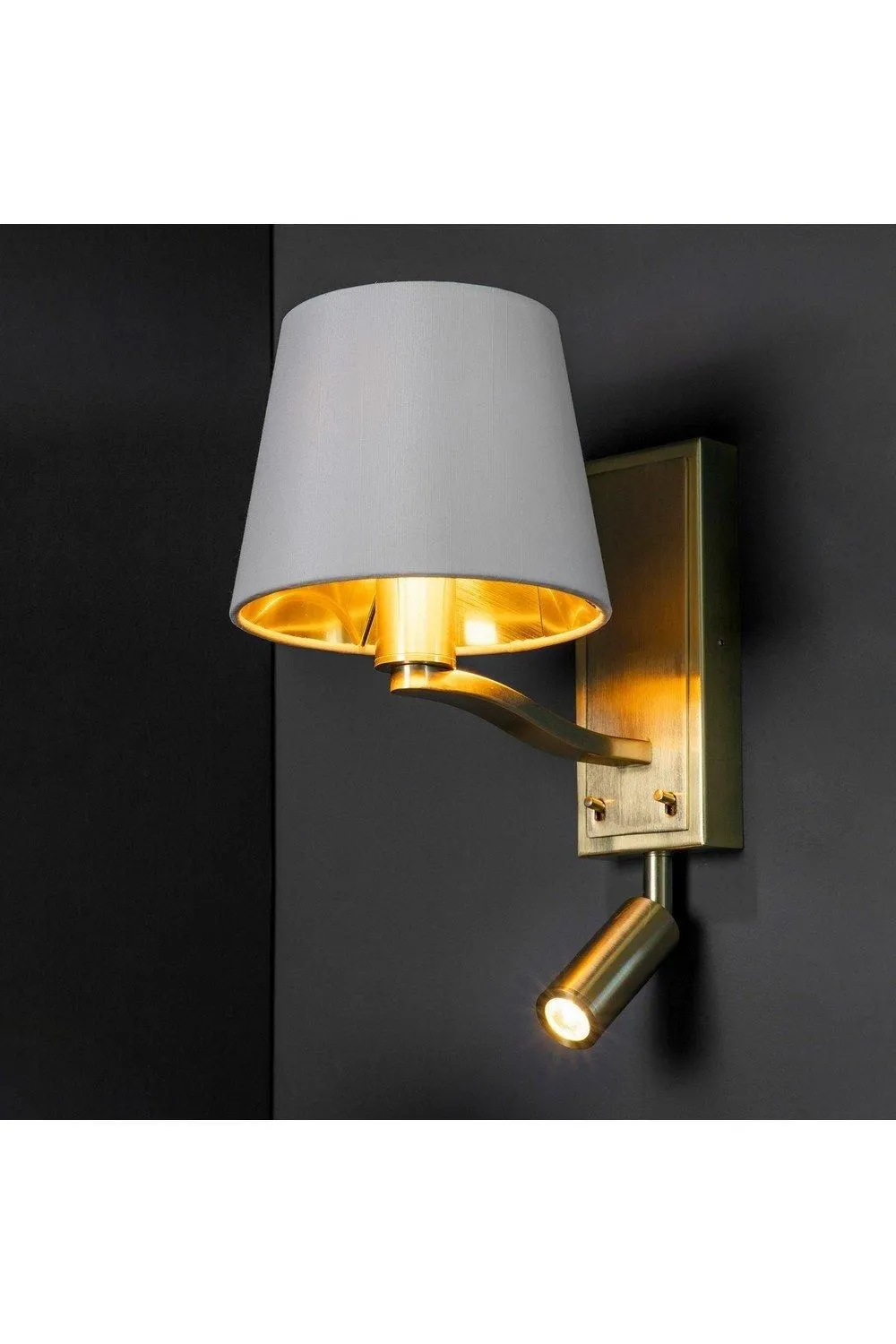 Netlighting Harvey 1 Light Indoor Wall Light Satin Brushed Gold Vintage White Faux Silk E14 5