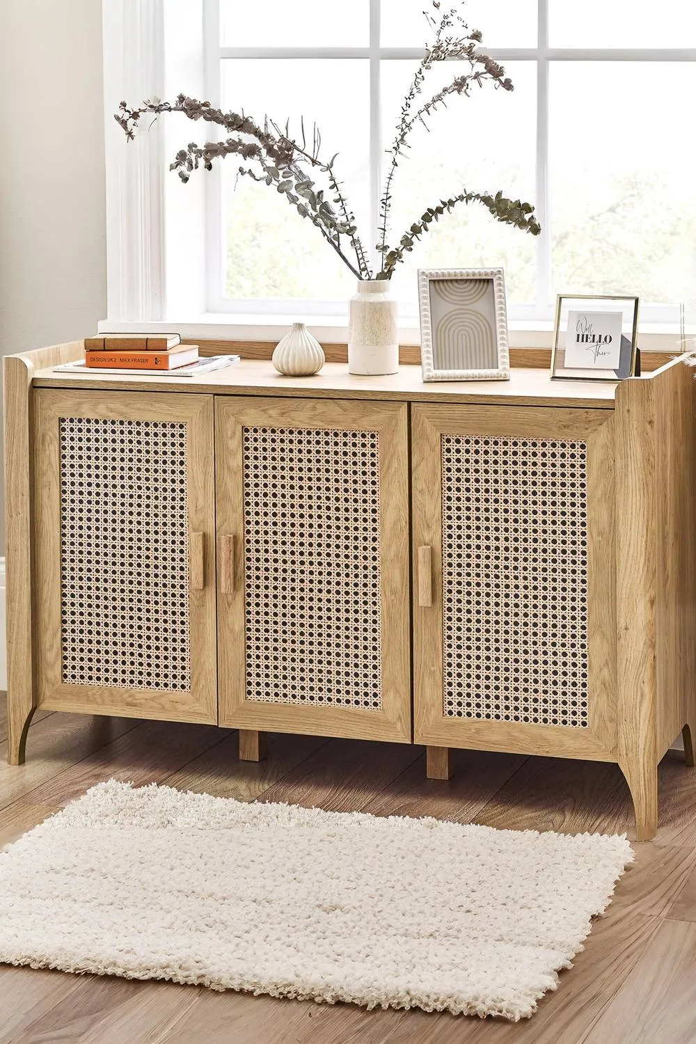 Julian Bowen Sydney Rattan Print 3 Door Sideboard in Light Oak
