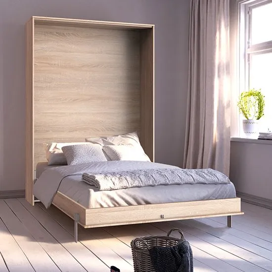Juist Wooden Vertical Foldaway Double Bed In Planked Oak