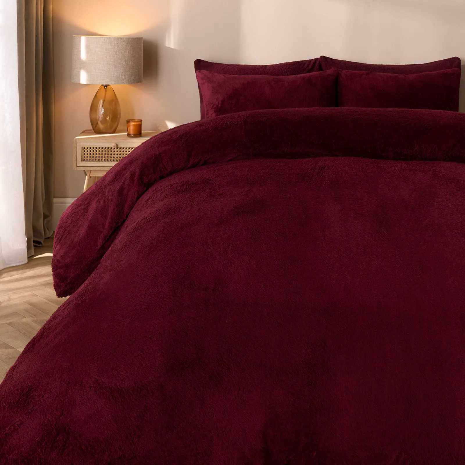OHS Thermal Soft Teddy Fleece Duvet Cover Bedding Set in Burgundy