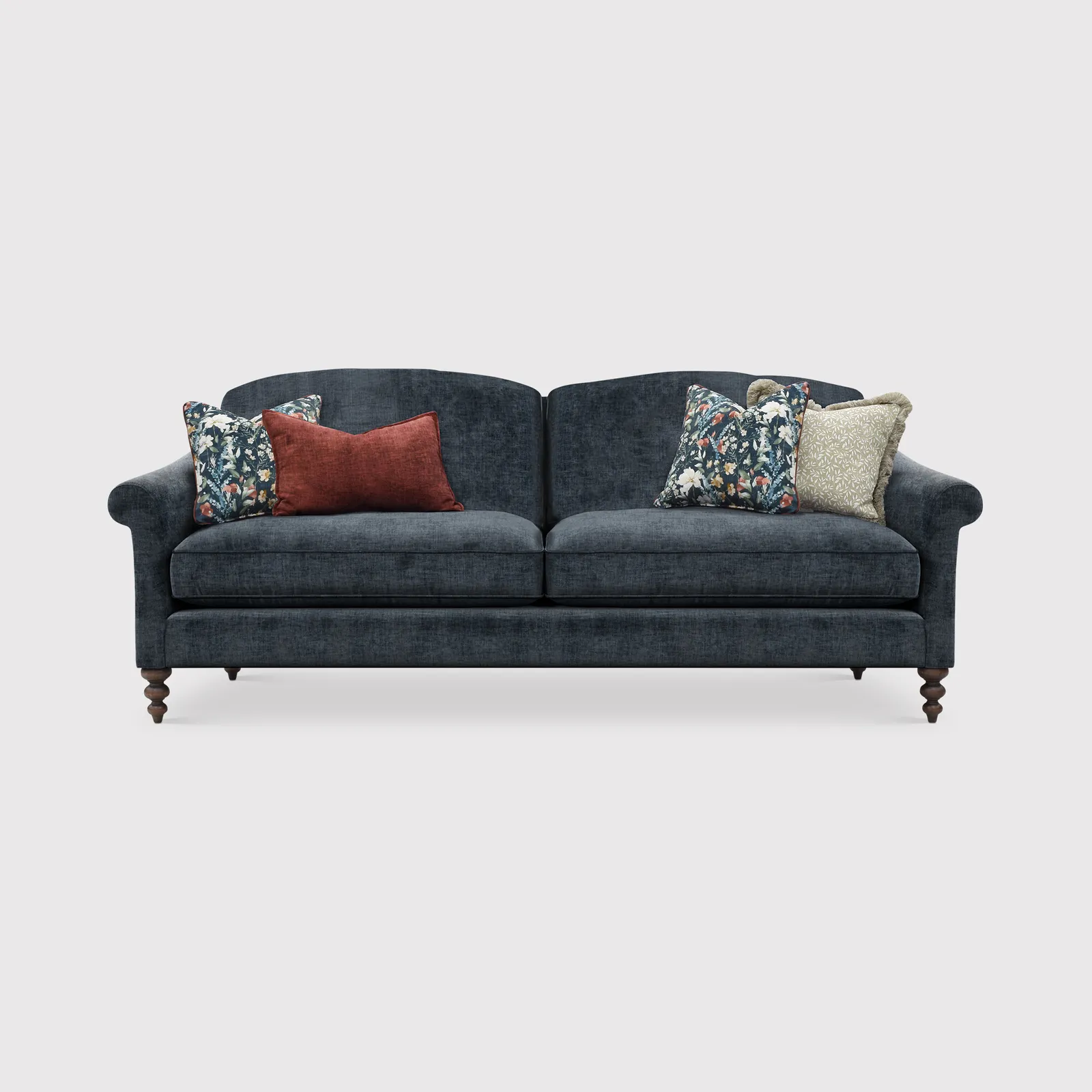 English Heritage Clover 26 Extra Large Sofa With Pre Set Scatters, Blue Fabric | Barker & Stonehouse 1