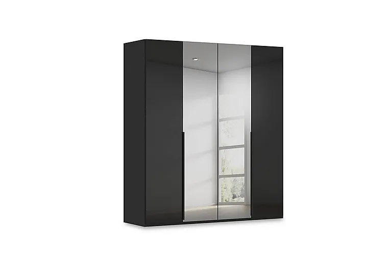 Haven 201cm 4 Door Hinged Wardrobe with 2 Glass and 2 Mirror Doors - Black Glass